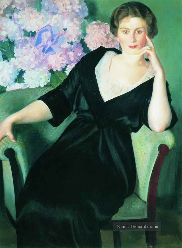 Porträt von rene ivanovna notgaft 1914 Boris Mikhailovich Kustodiev schöne Frau Dame Ölgemälde